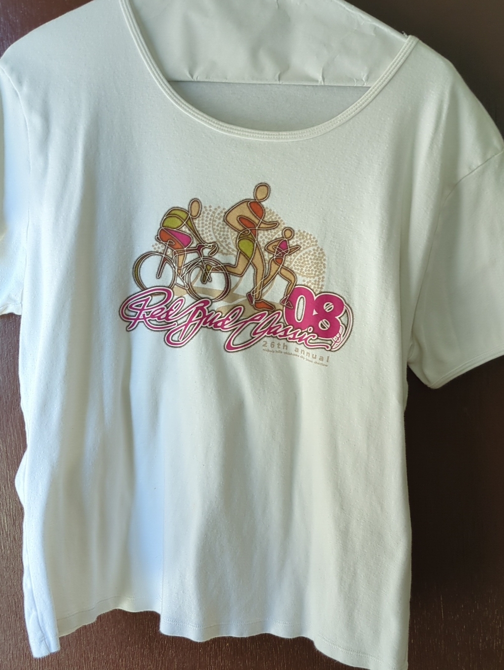 Hanes White T-shirt with Pink, Green & Brown Event Graphic - Picture 3 of 4